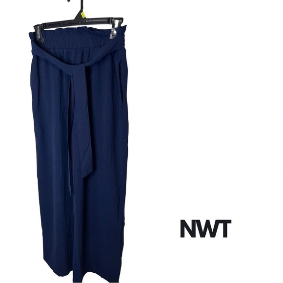 NWT | Navy Wide Leg Paper Bag Pants | Size  S [31] - Picture 1 of 7
